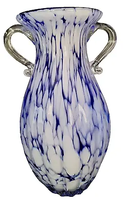 Buy Cobalt Blue Art Glass Vase Double Handles Hand Blown  12  H X 7  W • 37.40£