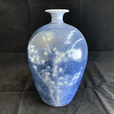 Buy Cricket Hill American Art Pottery Floral Branches Vase Indigo Blue White Glaze • 66.34£