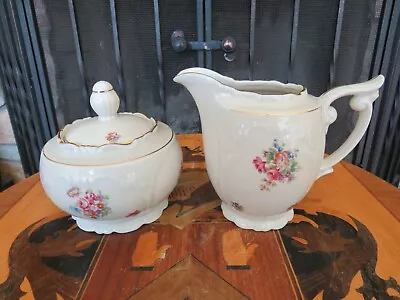 Buy Antique Bavaria Schlottenhof Pink Rose Floral Gold Trim Sugar Bowl Creamer Set • 137.50£