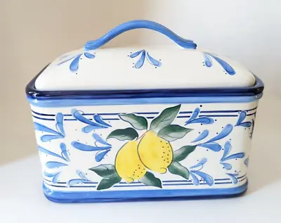 Buy Inspirado Ceramic Bread Box Cookie Jar Stonelite Lemon Blue Design Seattle USA • 47.16£