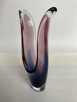 Buy Coquille Flygsfors Swedish Art Glass Pink And Blue Vase Paul Keldev Signed • 29.99£