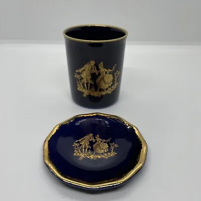 Buy Limoges France Vintage Porcelain Mini Tea Cup And Mini Saucer Cobalt Gold Trim • 47.94£