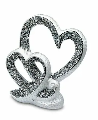 Buy Silver Double Heart Sparkle Bling Ornament Crushed Diamond Gift • 21.99£