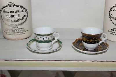 Buy Pair Miniature China Tea Cup Saucer Set Gold Detail Antique Georgian Bridgerton • 11.99£