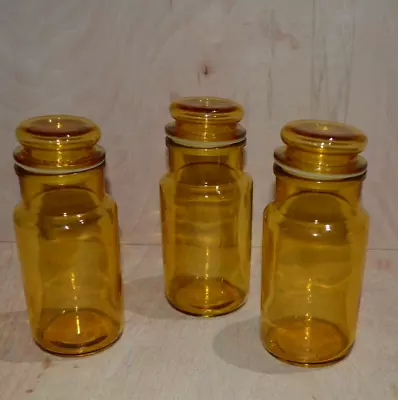 Buy Vintage French Amber Glass Storage Jars With Lids SET OF 3 18cm With Lid • 19£