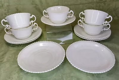 Buy Antique Vintage Aynsley White Wavy Edge Cream Soup Cups/Bowls X 5 + 7 Saucers • 75£