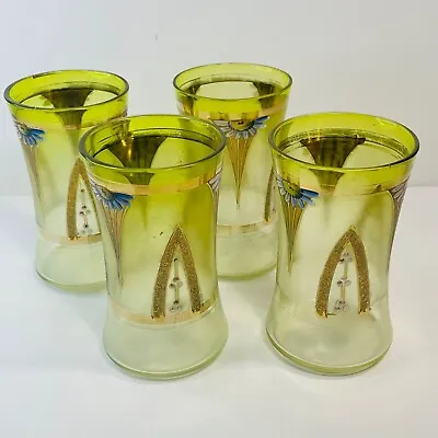 Buy Vintage Set Of 4 Bohemian Style Glass Tumblers Hand Painted • 38.88£