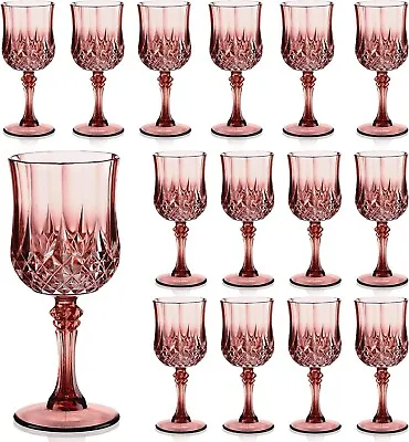 Buy 16 Pieces Vintage Pink Glassware Plastic Rose Gold Drinking Glasses Crystal Wedd • 85.97£
