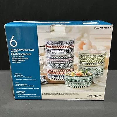 Buy Signature Microwavable Ceramic Bowls With Lids Set Of 6 Moroccan Pattern • 29.99£