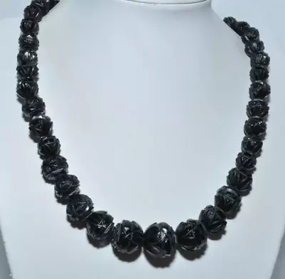 Buy Fabulous Vintage Victorian Necklace Of Carved Whitby Jet Beads No Crazing • 145£
