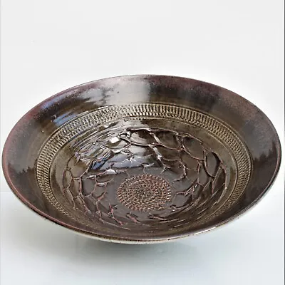 Buy Studio Pottery Large Decorative Serving Bowl Textured Brown Glaze • 19.50£