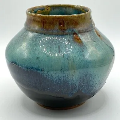 Buy Joel Edwards RARE Vintage Studio Handmade Blue Glaze Art Pottery Round Vase 6 H • 569.01£