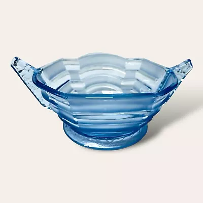 Buy Art Deco Bowl  Frosted Blue Brockwitz Glass Germany Vintage Retro 1930’s • 22£