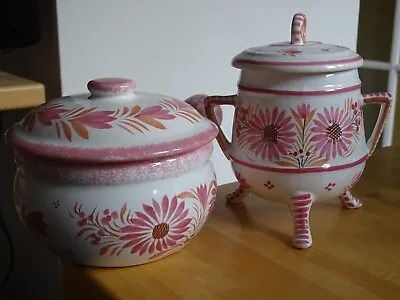 Buy Vintage TWO HB Quimper France Potery  Lidded Bowl Candy Box Pink • 94.95£