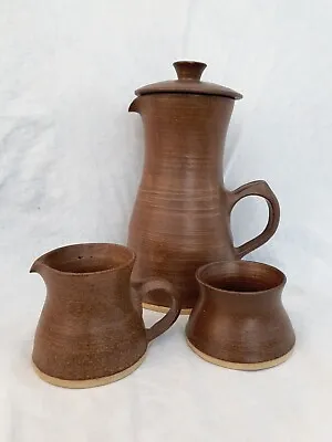 Buy York Rose Handthrown Pottery Clay Brown Tea Pot, Sugar Pot & Milk Pot Hand Made  • 33.99£