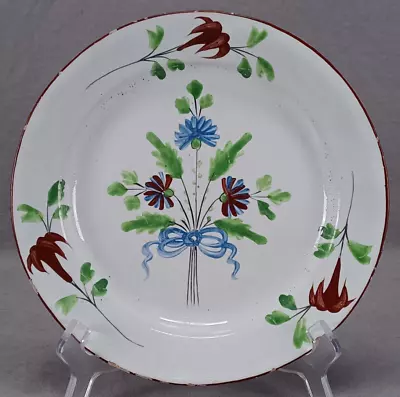 Buy Mid 18th Century English Delft Hand Painted Blue & Red Cornflowers 9 Inch Plate • 155.84£