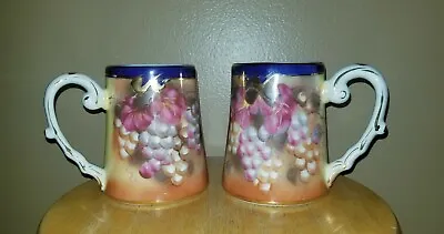 Buy  Limoges China Tankard Mugs Grapes & Floral Oversized Cups Beautiful Vintage  • 37.89£