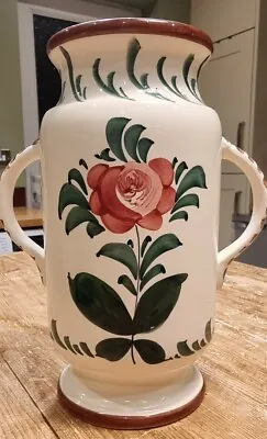 Buy Antique Welsh? German? Pottery Hand Painted Persian Roses Twin Handled Vase • 18£