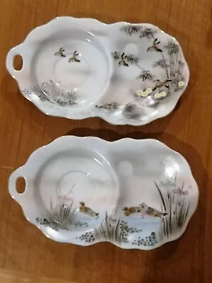 Buy Pair Of Oriental Hand Painted Serving Saucers With Scenes Of Birds • 5£