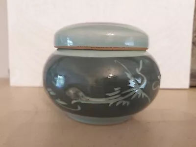 Buy Old Vintage Pottery Ginger Jar & Lid Green  Stoneware Asian Crane Crackle Glaze • 2.50£