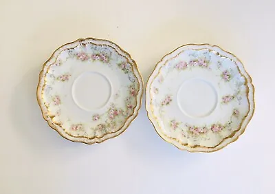 Buy 2 Antique Vintage Theodore Haviland Limoges France Porcelain Saucers Roses • 27.02£