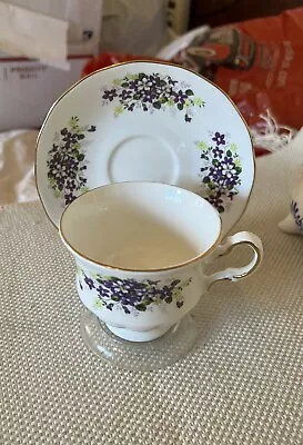 Buy Vintage Tea Cup & Saucer Purple Floral Queen Anne Bone China Made In England • 27.33£
