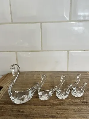Buy 4 X Vintage Handmade  Art Glass Swans Figurines. Mum And Three Signets • 7£
