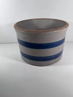 Buy Vintage Stoneware Pottery Crock Gray & Blue Stripe Crock • 18.74£