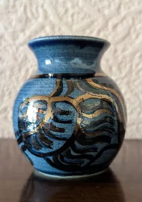 Buy Small Arron Pottery In Scotland  Blue Gilt Glazed Bud Vase With Original Label  • 2.99£