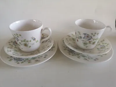 Buy Vintage Queen Anne Bone China Tea Cup, Saucer, Side Plate Blue Floral X 2 Sets • 6£