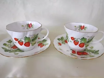 Buy Queen's  Virginia Strawberry  Bone China Tea Cups & Saucers X2. • 14£