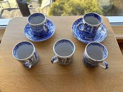 Buy Set Of 5 Blue Italian Spode Expresso Coffee Mugs And Two Saucers. • 25£