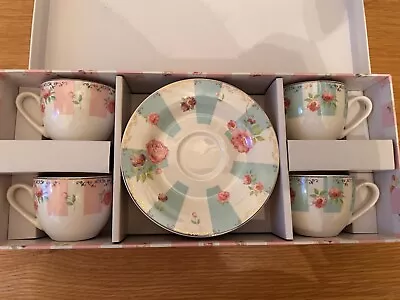 Buy Vintage China Tea Set- NEW- Blue And Pink 8 Piece • 80£