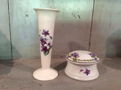 Buy Vintage Small Trumpet Bud Vase Axe Vale Violets Paired With Earlier Trinket Box • 26£