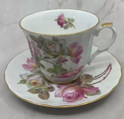 Buy Crown Victorian Staffordshire England Fine Bone China Saucer Teacup Pink Roses • 7.58£