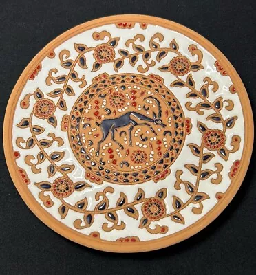 Buy Hand Painted Bonus Pottery Rhodes Greece Terracotta Wall Deer Floral Plate 8.5” • 18.24£