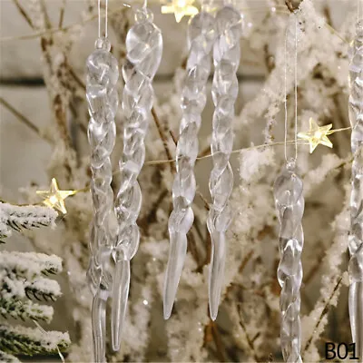 Buy 12 Clear Glass Icicle Christmas Tree Drop Ornaments Pendant Xmas Wedding Decor • 3.93£