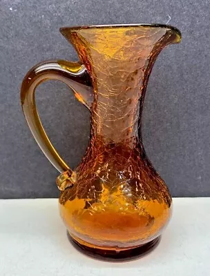 Buy Vintage Amber Crackle Glass Pitcher Bud Vase • 9.49£