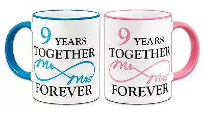 Buy Pair Of Mr & Mrs Together Forever Anniversary Novelty Gift Mugs - Blue & Pink • 10.99£