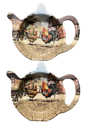 Buy 2 Pack Of Cockerel & Hen Melamine Tea Bag Tidy Holder Tea Pot Shape New • 6.99£