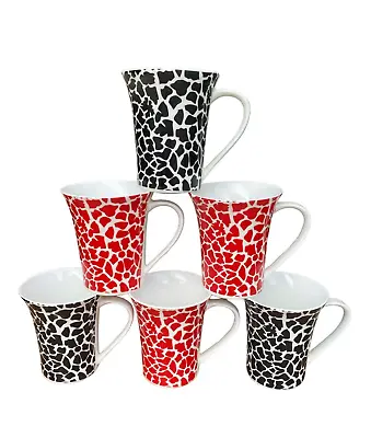 Buy 6 Coffee Mug Set Red BLack Print Oxford Tea Coffee • 24.99£
