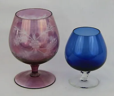 Buy Two Charming Goblet Shaped Brandy Glass In Cranberry & Blue • 4.95£