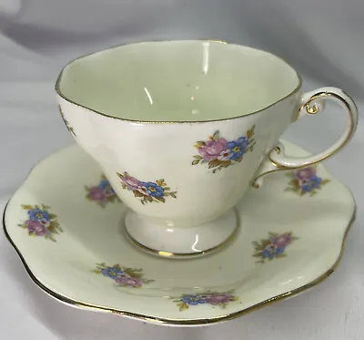 Buy Foley English Bone China Pink & Blue Floral Gold Trim Tea Cup + Saucer • 17.79£