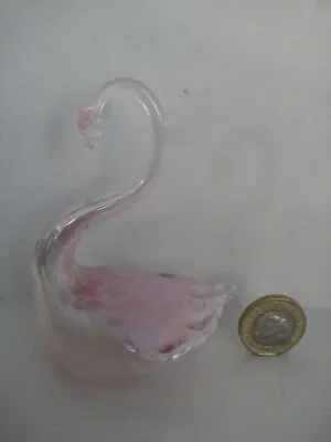 Buy Heron Handmade In Lake District Glass Pink Iridescent Swan Figure Paperweight  B • 17.99£