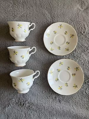 Buy Royal Kent Staffordshire Bone China Yellow Flowers Cups & Saucers • 1.89£