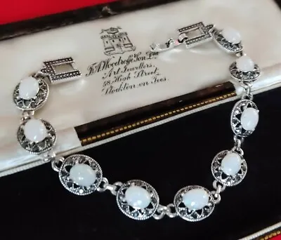 Buy Art Deco Inspired Marcasite Style Crystal Opalescent Opal Glass Bracelet  • 13.95£