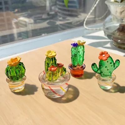 Buy 4pcs Handmade Glass Cactus Figurines Ornaments Mini Miniature Vehicle Ornament{ • 6.46£