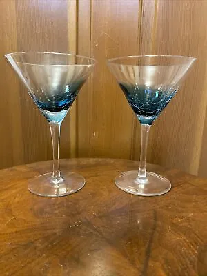 Buy PIER 1 Teal Blue Blue Crackle Martini Cosmo Glasses (2) Discontinued • 65.44£