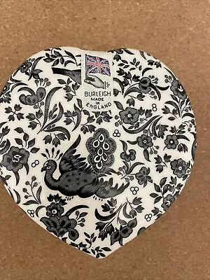 Buy Burleigh Pottery Black Regal Peacock Heart Lidded Pot Trinket New Gift • 24.99£