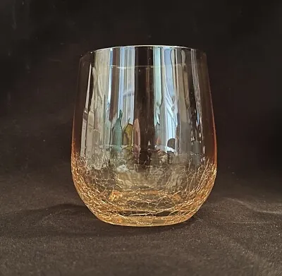 Buy Pier 1 Crackled Amber Golden Luster Lowball Tumbler Water Whiskey Wine Glass • 24.01£